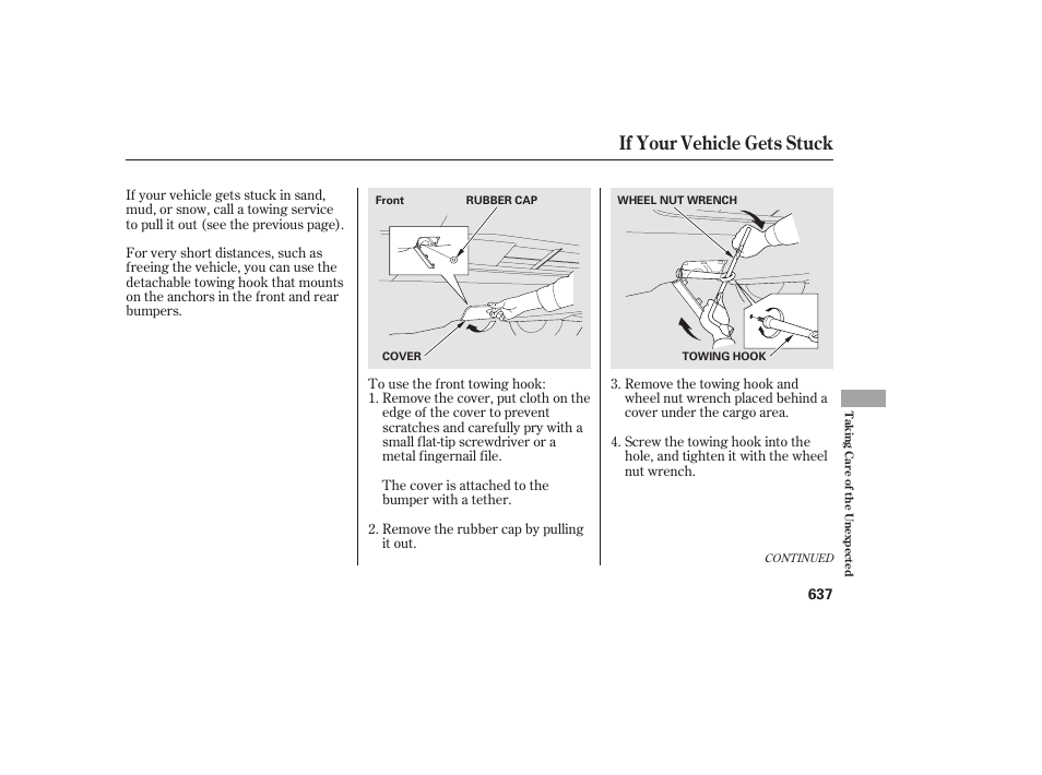 If your vehicle gets stuck | HONDA 2012 Pilot User Manual | Page 645 / 682