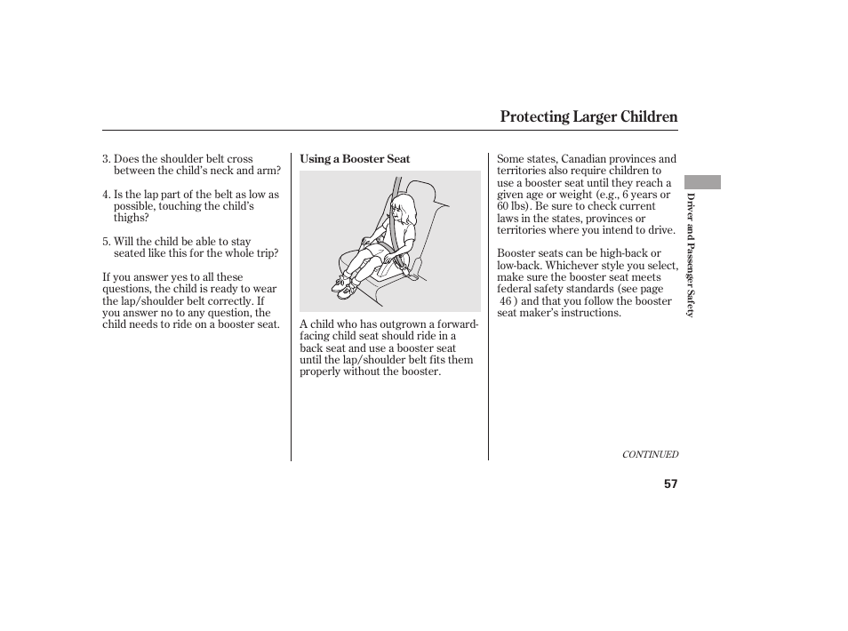 Protecting larger children | HONDA 2012 Pilot User Manual | Page 65 / 682