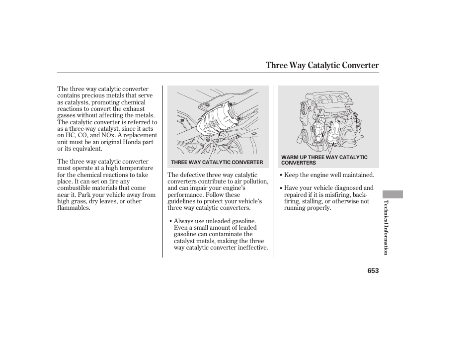 Three way catalytic converter | HONDA 2012 Pilot User Manual | Page 661 / 682