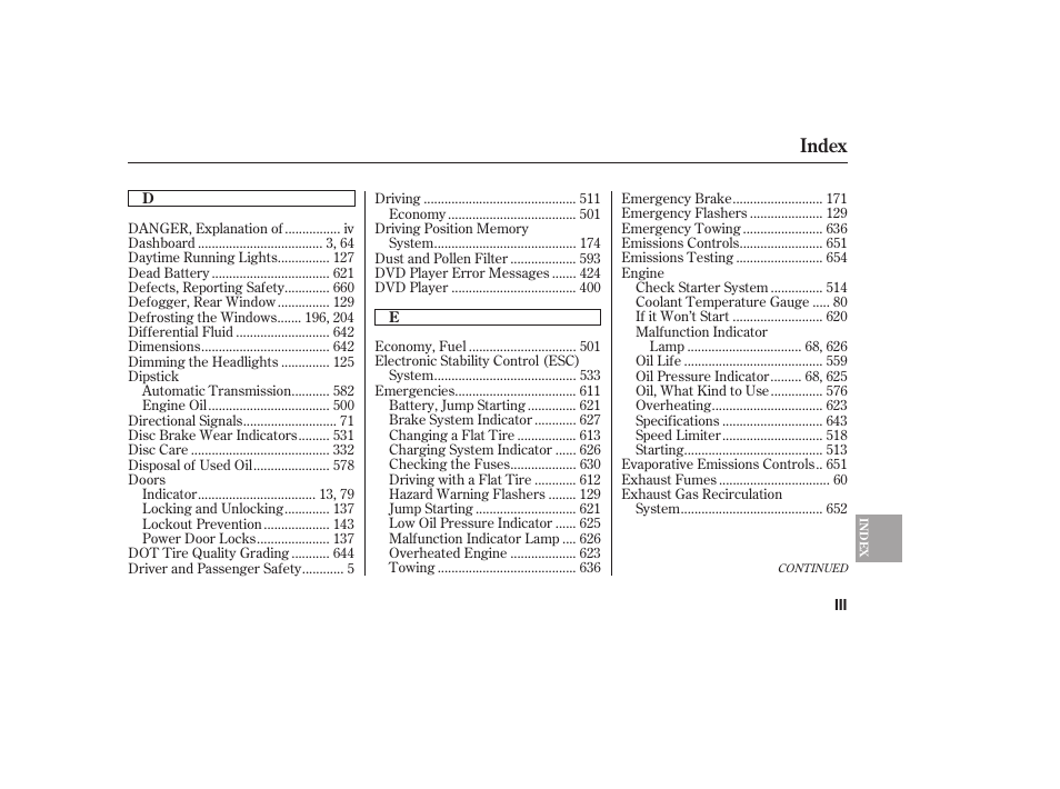 Index | HONDA 2012 Pilot User Manual | Page 673 / 682