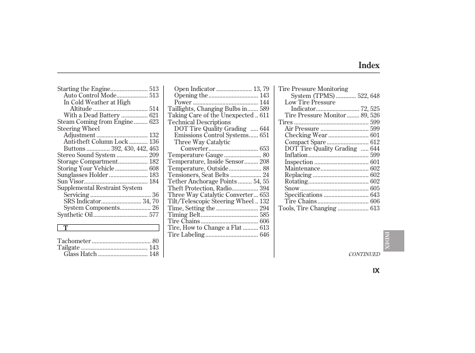 Index | HONDA 2012 Pilot User Manual | Page 679 / 682