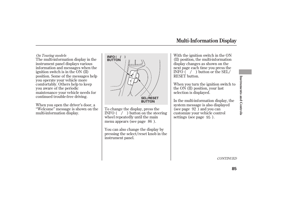 Multi-information display | HONDA 2012 Pilot User Manual | Page 93 / 682