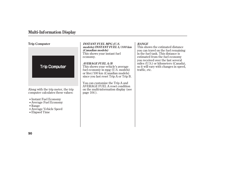 Multi-information display | HONDA 2012 Pilot User Manual | Page 98 / 682