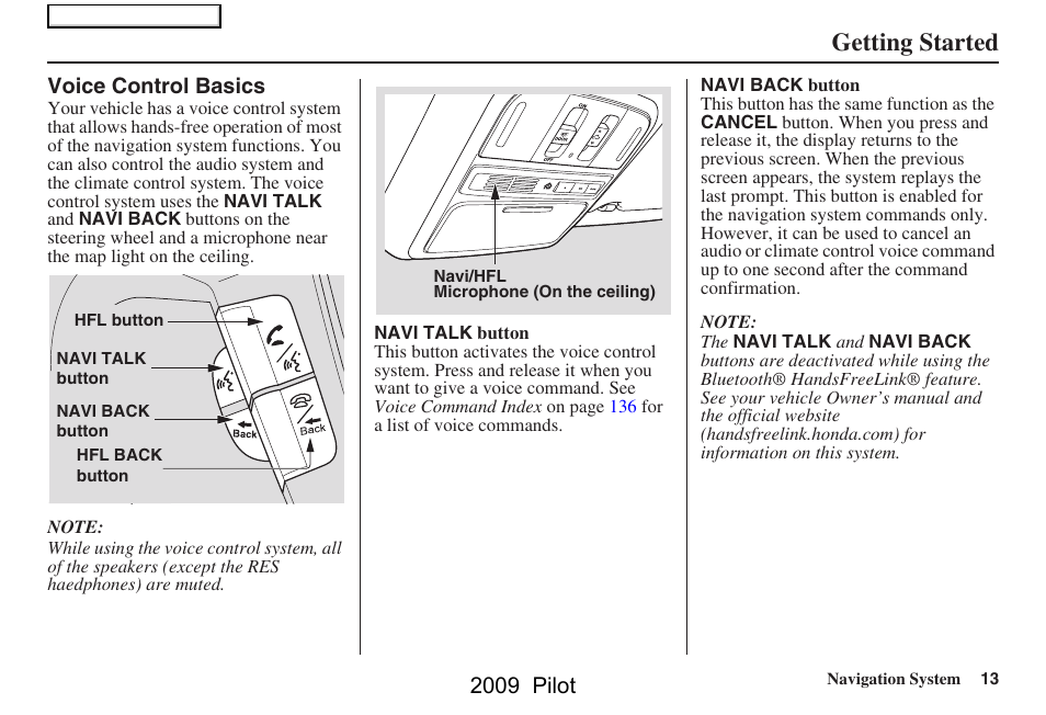 Getting started, 2009 pilot | HONDA 2009 Pilot Navigation User Manual | Page 13 / 156