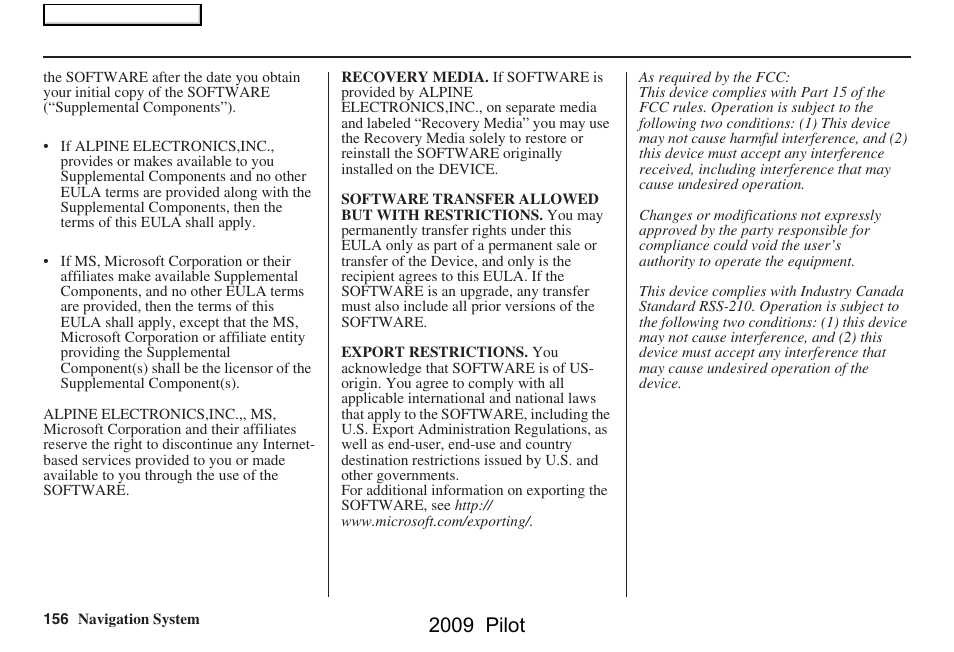 2009 pilot | HONDA 2009 Pilot Navigation User Manual | Page 156 / 156