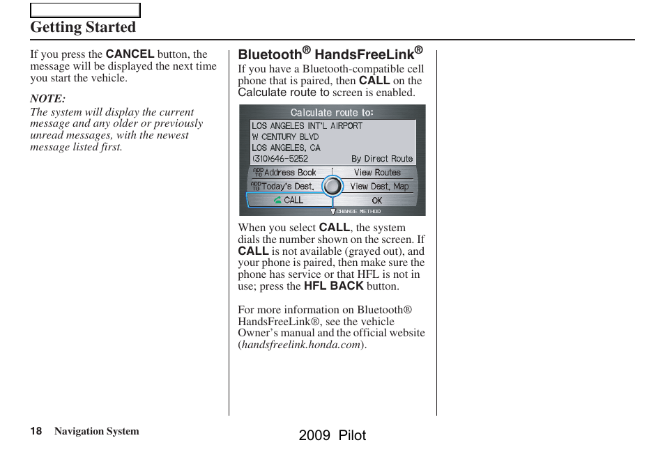 Getting started | HONDA 2009 Pilot Navigation User Manual | Page 18 / 156
