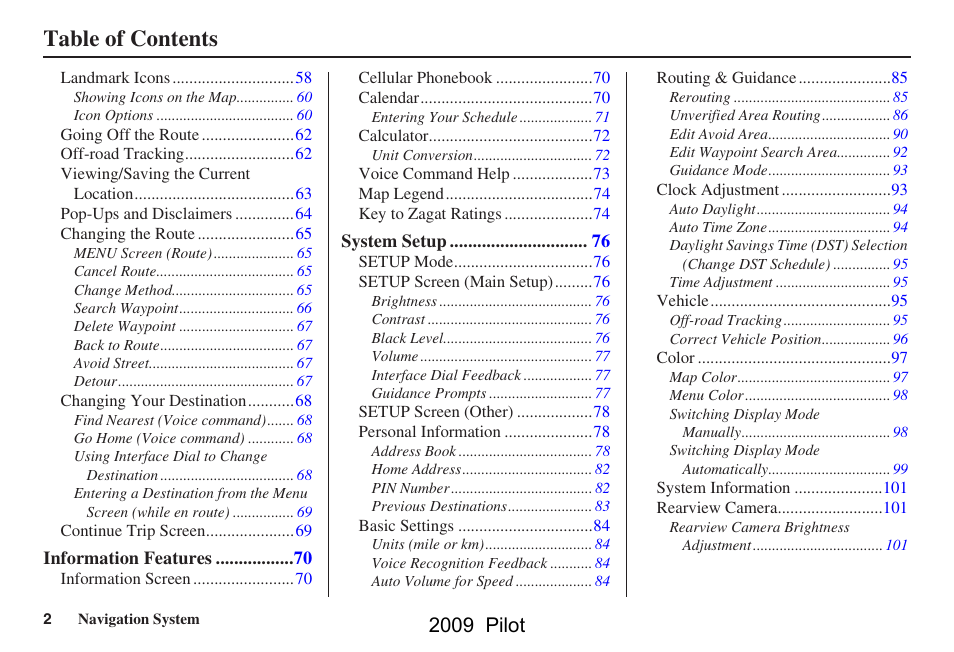 HONDA 2009 Pilot Navigation User Manual | Page 2 / 156