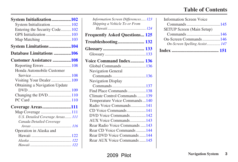 HONDA 2009 Pilot Navigation User Manual | Page 3 / 156
