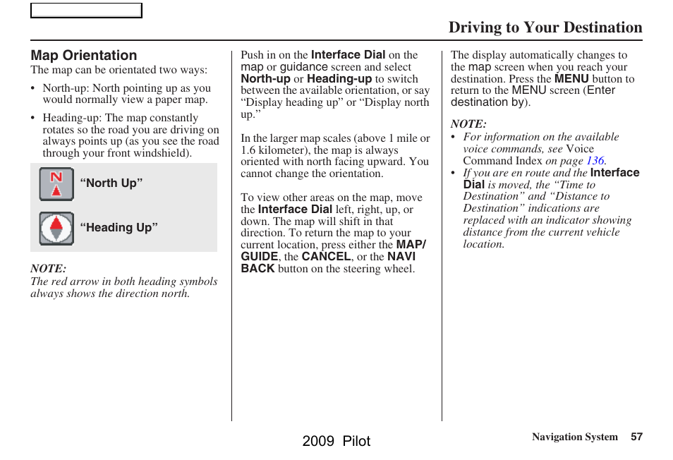 Driving to your destination, 2009 pilot | HONDA 2009 Pilot Navigation User Manual | Page 57 / 156