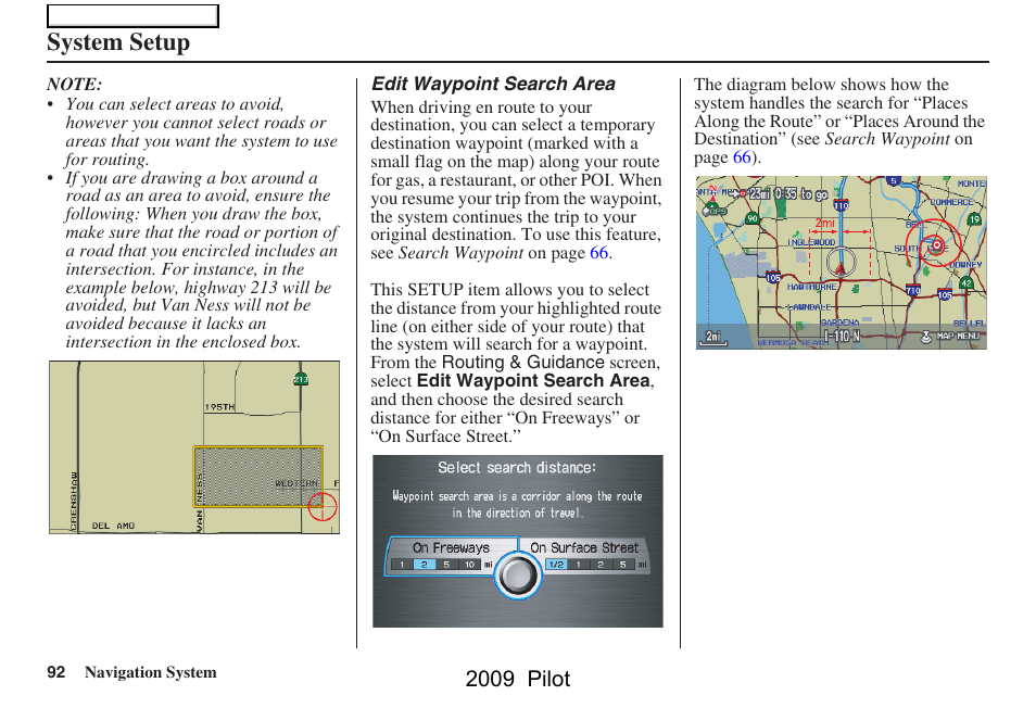 System setup, 2009 pilot | HONDA 2009 Pilot Navigation User Manual | Page 92 / 156