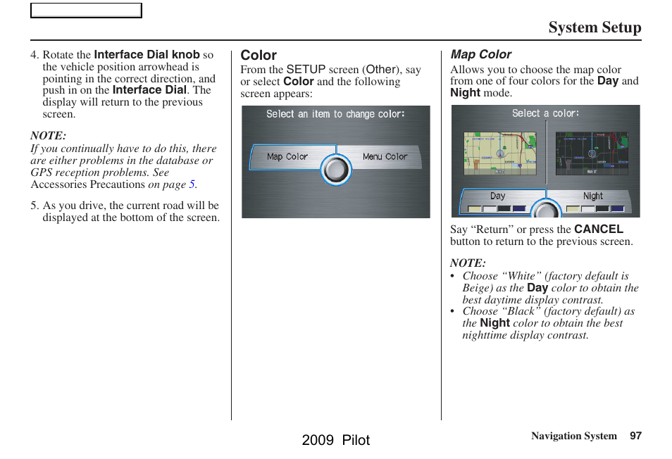 System setup, 2009 pilot | HONDA 2009 Pilot Navigation User Manual | Page 97 / 156