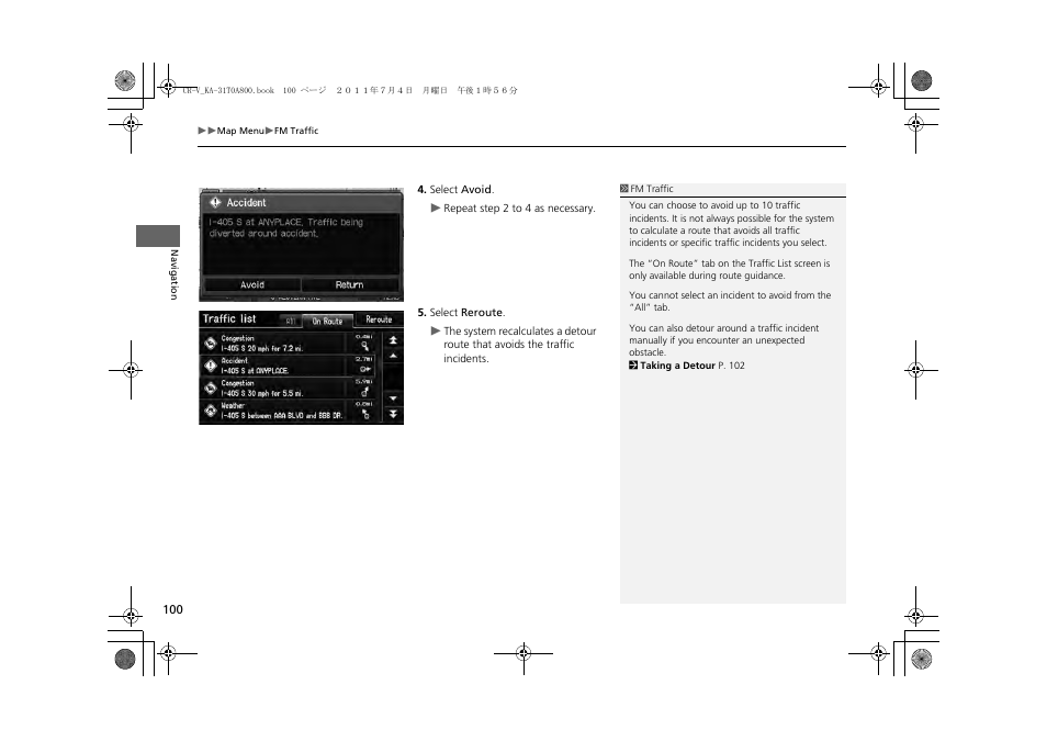 HONDA 2013 CR-V Navigation User Manual | Page 102 / 213