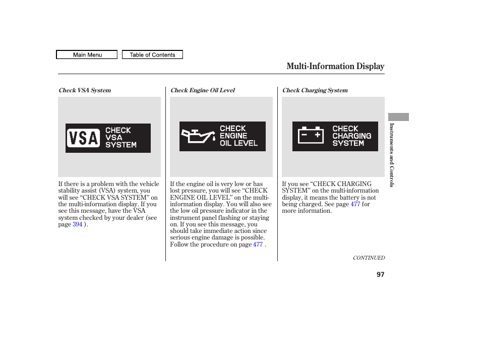 Multi-information display, 2010 odyssey | HONDA 2010 Odyssey User Manual | Page 100 / 526