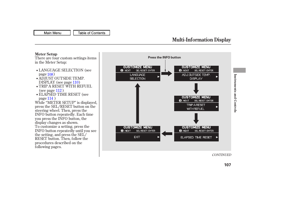 Multi-information display | HONDA 2010 Odyssey User Manual | Page 110 / 526