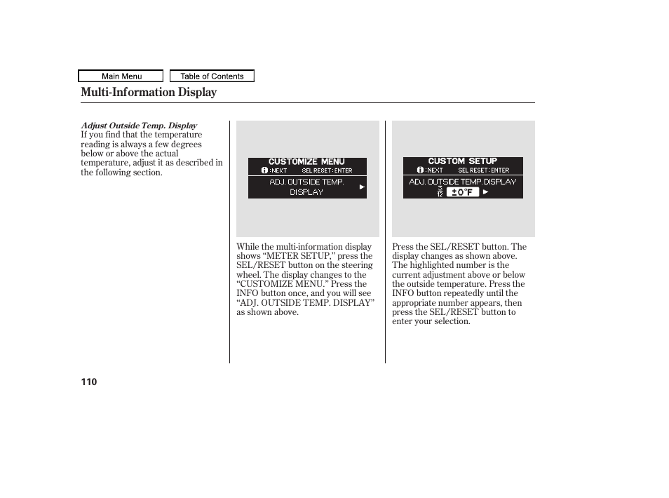 Multi-information display | HONDA 2010 Odyssey User Manual | Page 113 / 526