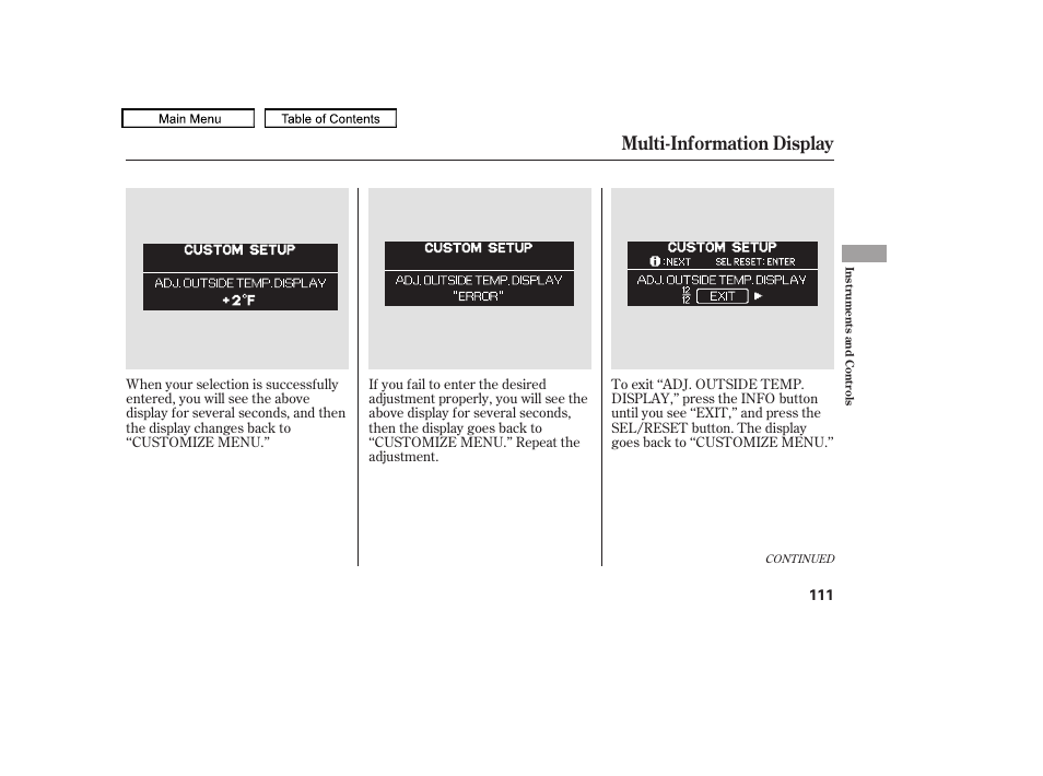 Multi-information display, 2010 odyssey | HONDA 2010 Odyssey User Manual | Page 114 / 526