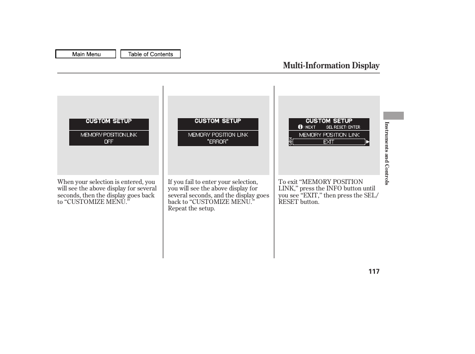 Multi-information display, 2010 odyssey | HONDA 2010 Odyssey User Manual | Page 120 / 526