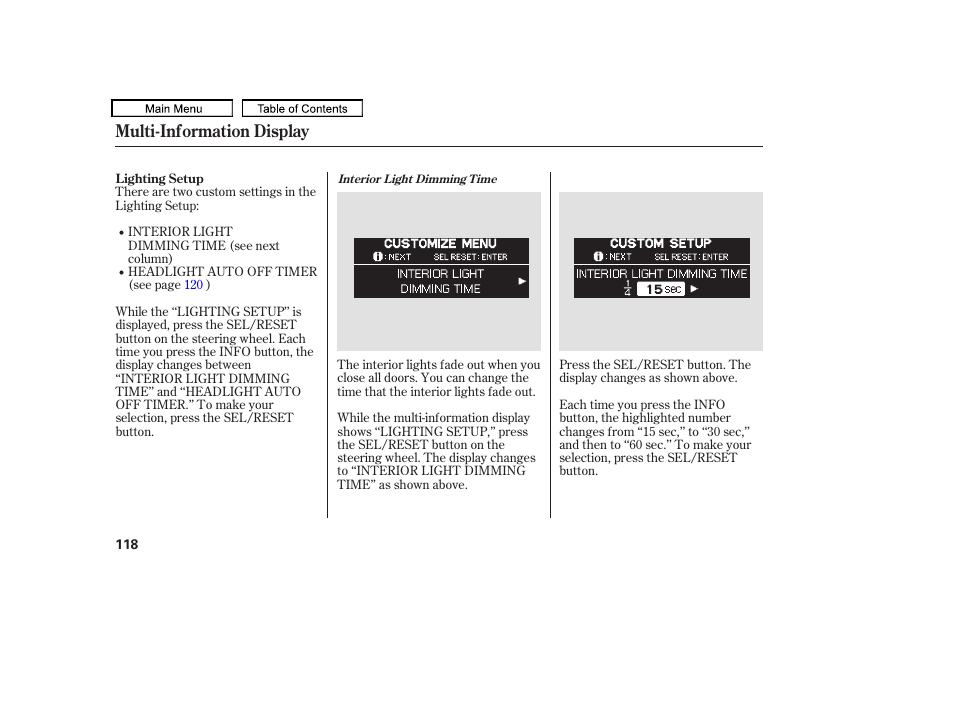 Multi-information display | HONDA 2010 Odyssey User Manual | Page 121 / 526