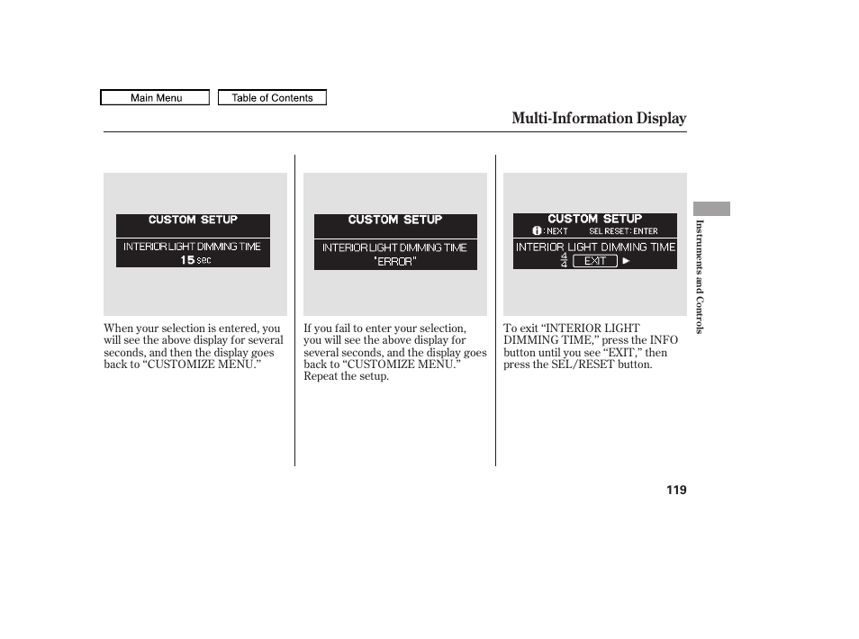 Multi-information display, 2010 odyssey | HONDA 2010 Odyssey User Manual | Page 122 / 526