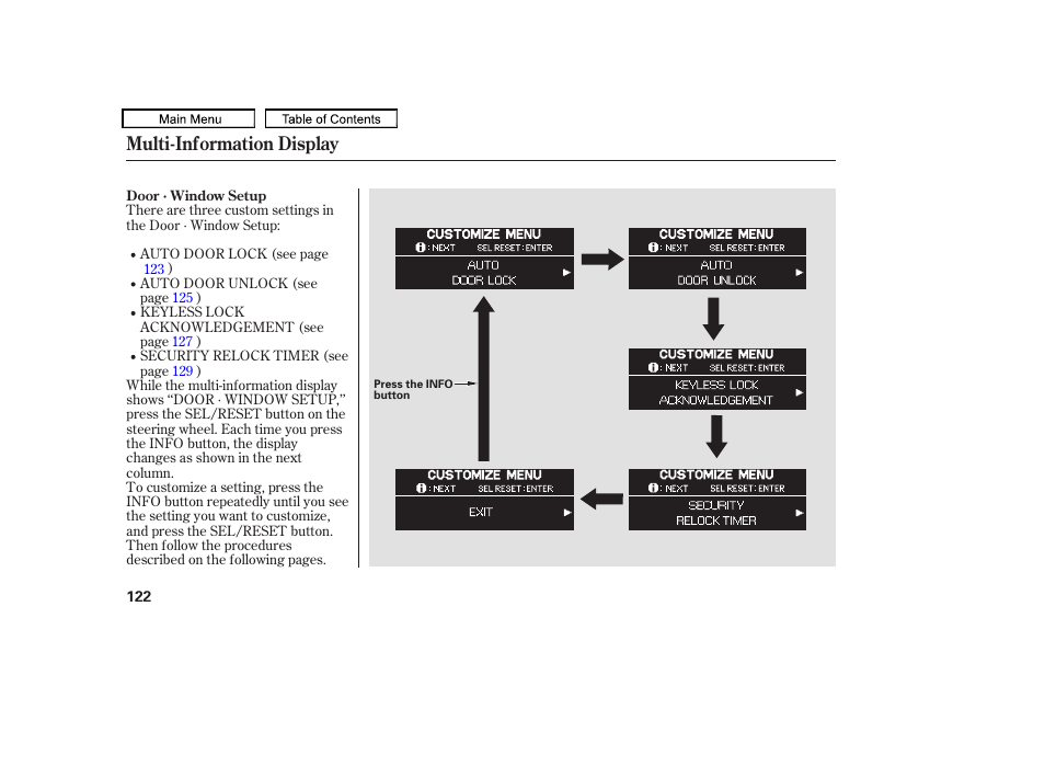 Multi-information display | HONDA 2010 Odyssey User Manual | Page 125 / 526