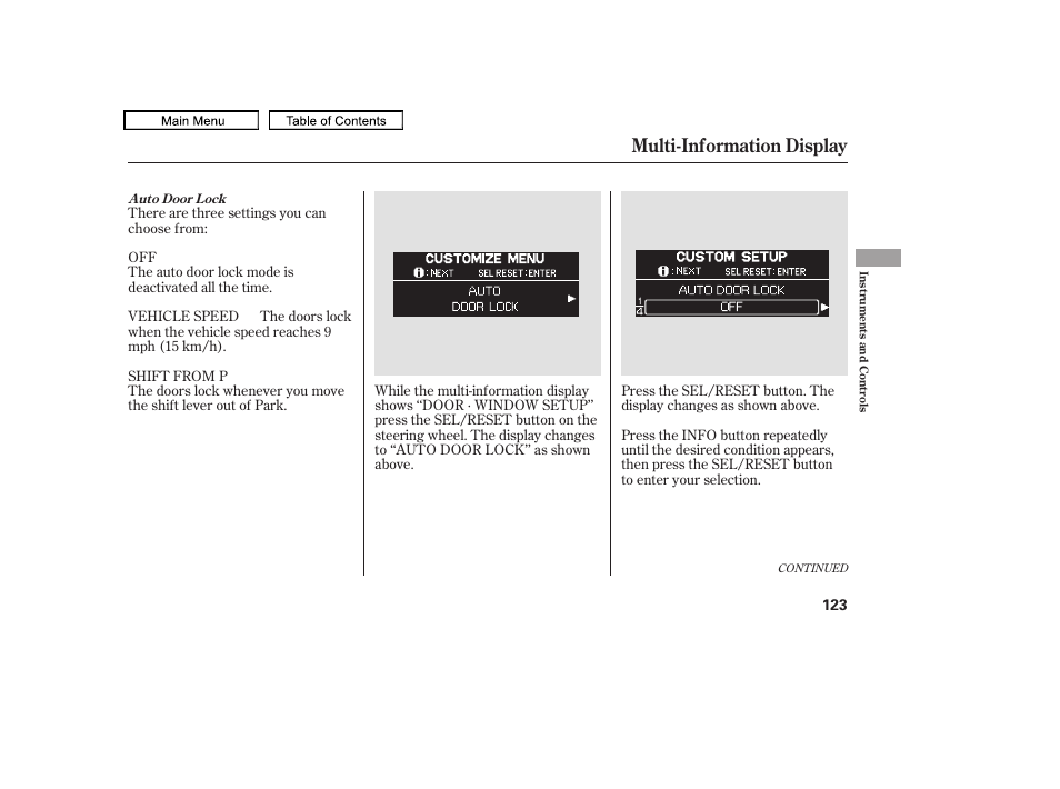 Multi-information display, 2010 odyssey | HONDA 2010 Odyssey User Manual | Page 126 / 526