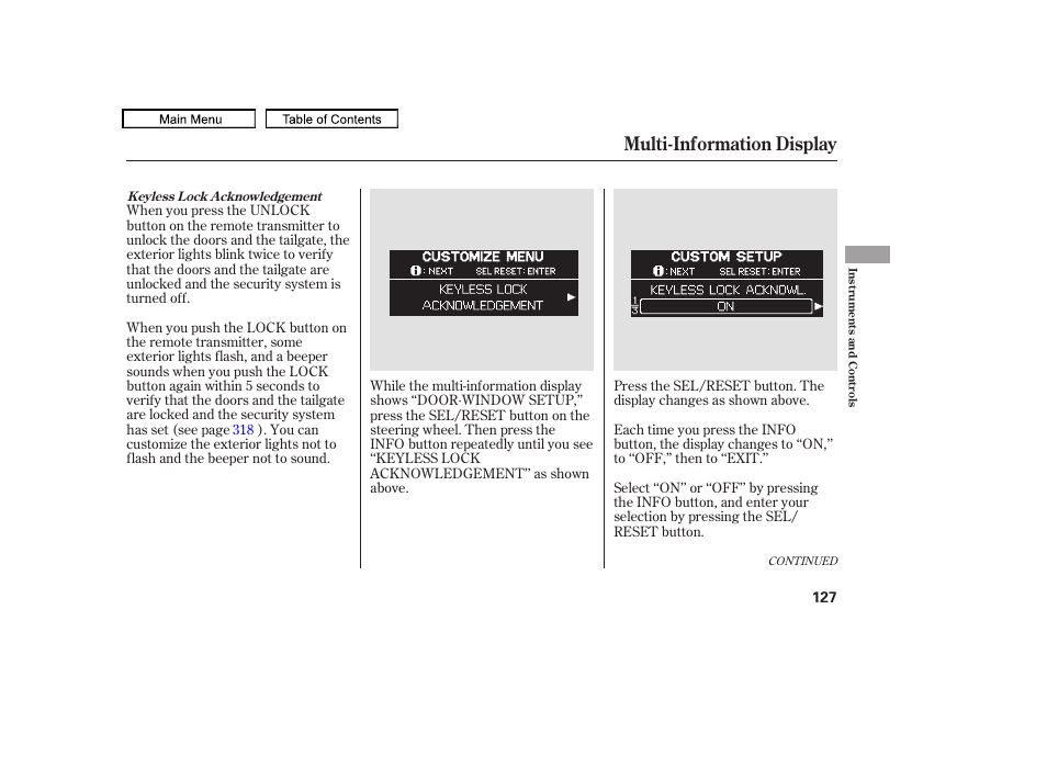 Multi-information display, 2010 odyssey | HONDA 2010 Odyssey User Manual | Page 130 / 526