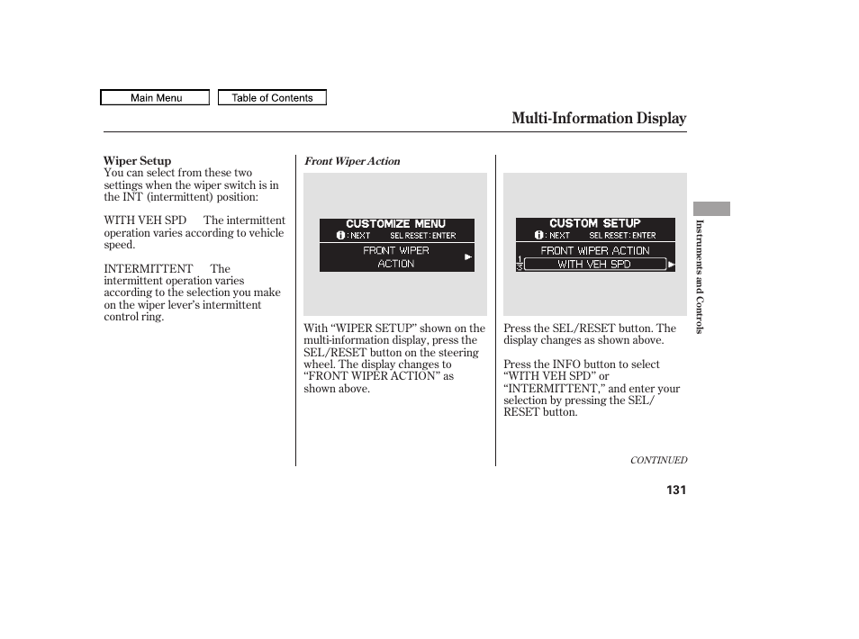Multi-information display, 2010 odyssey | HONDA 2010 Odyssey User Manual | Page 134 / 526