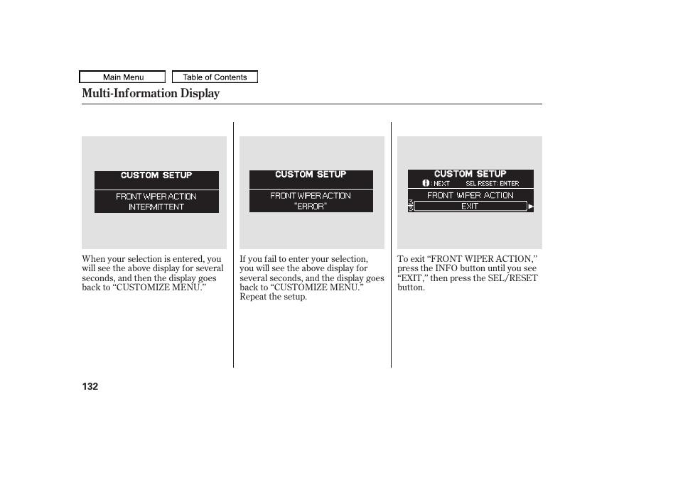 Multi-information display | HONDA 2010 Odyssey User Manual | Page 135 / 526