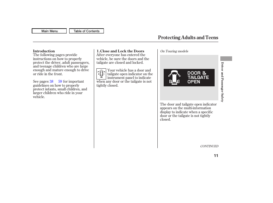 Protecting adults and teens | HONDA 2010 Odyssey User Manual | Page 14 / 526