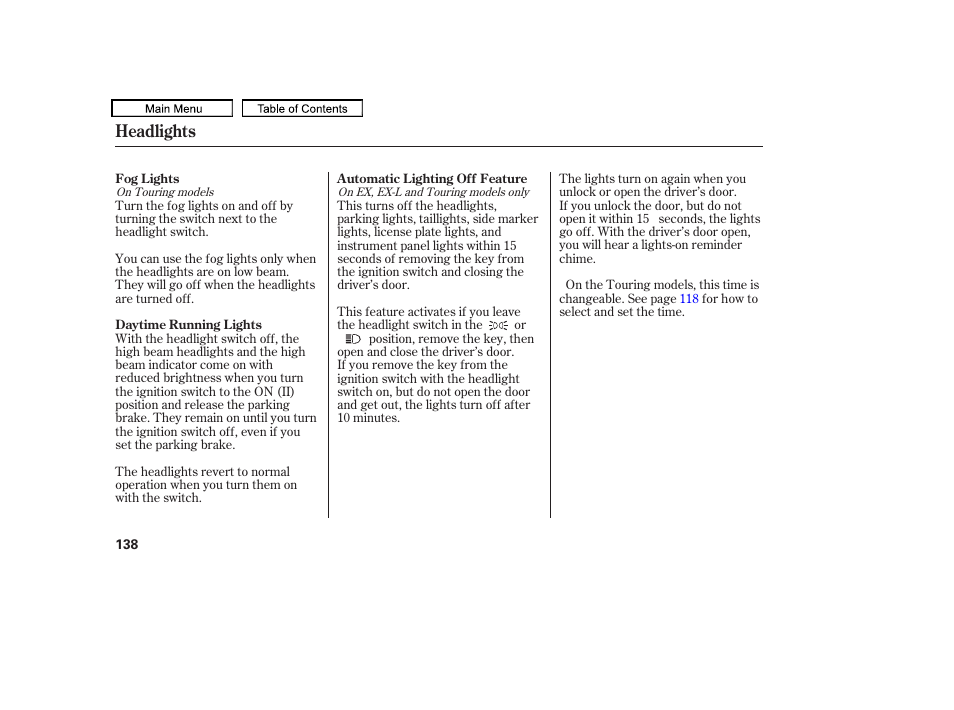 Headlights | HONDA 2010 Odyssey User Manual | Page 141 / 526