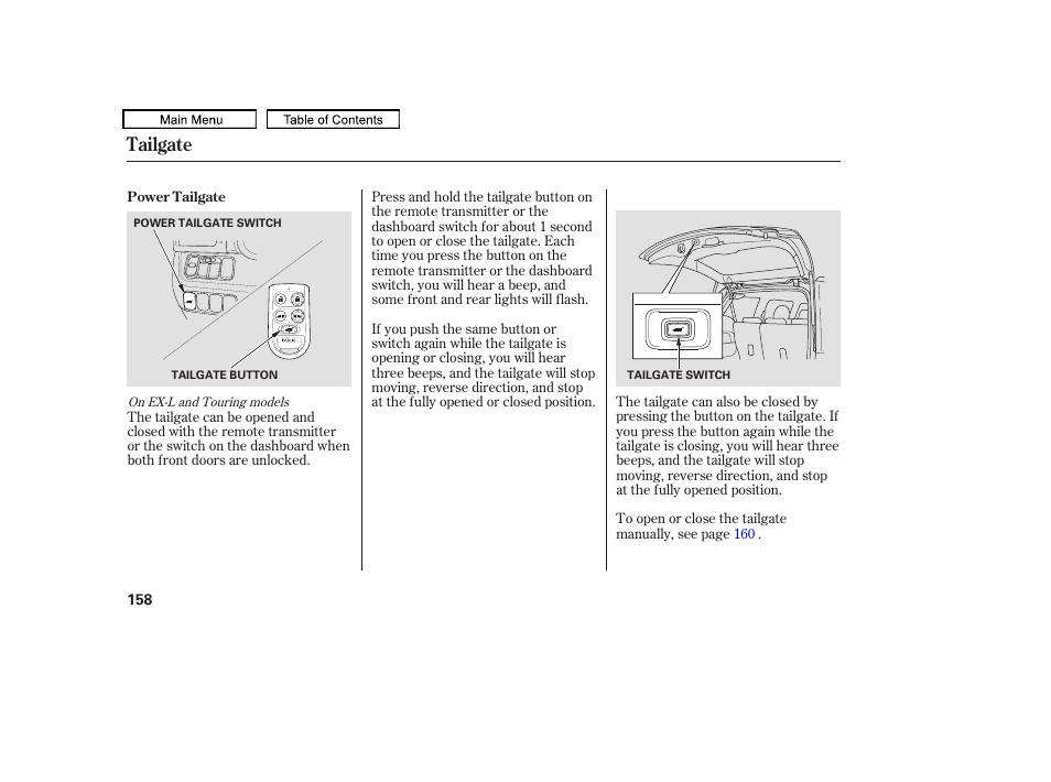 Tailgate | HONDA 2010 Odyssey User Manual | Page 161 / 526