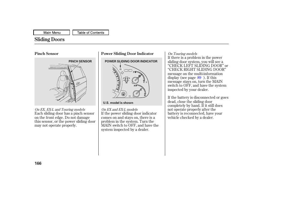 Sliding doors | HONDA 2010 Odyssey User Manual | Page 169 / 526