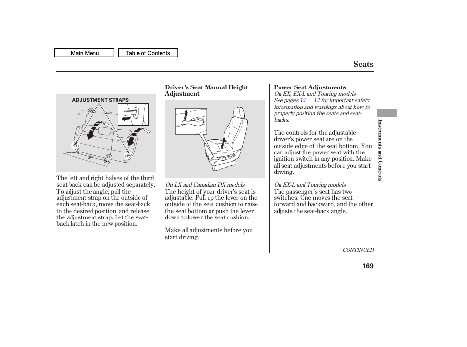 Seats, 2010 odyssey | HONDA 2010 Odyssey User Manual | Page 172 / 526