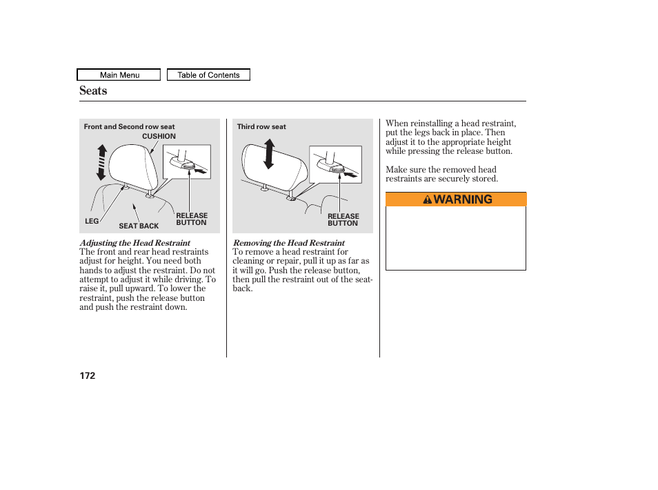 Seats | HONDA 2010 Odyssey User Manual | Page 175 / 526