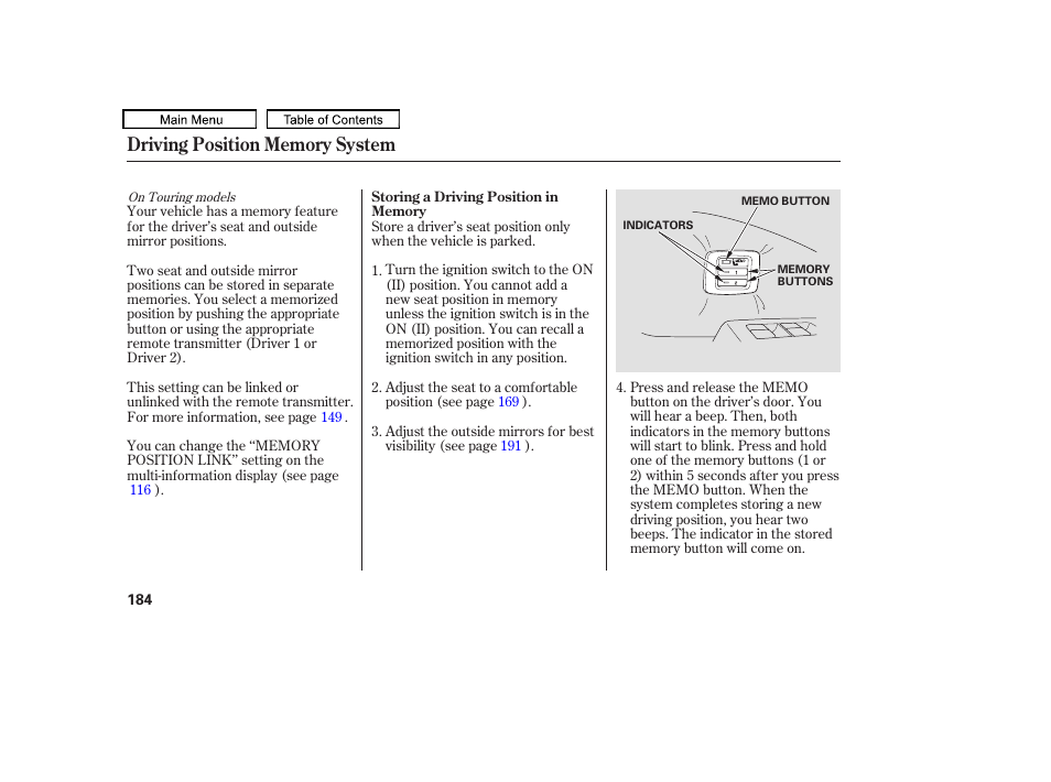 HONDA 2010 Odyssey User Manual | Page 187 / 526