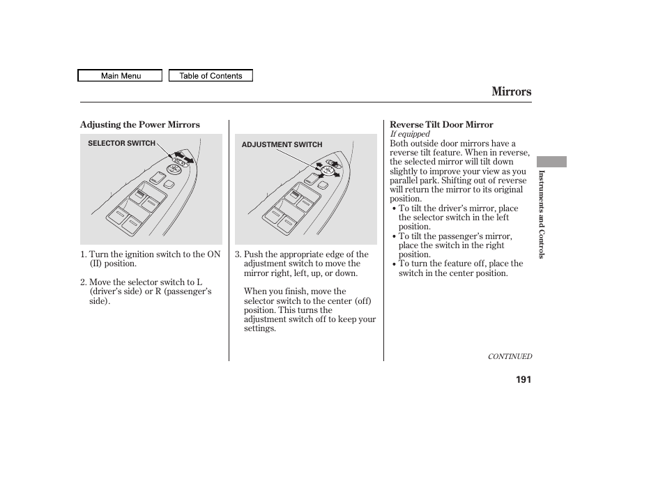 Mirrors, 2010 odyssey | HONDA 2010 Odyssey User Manual | Page 194 / 526