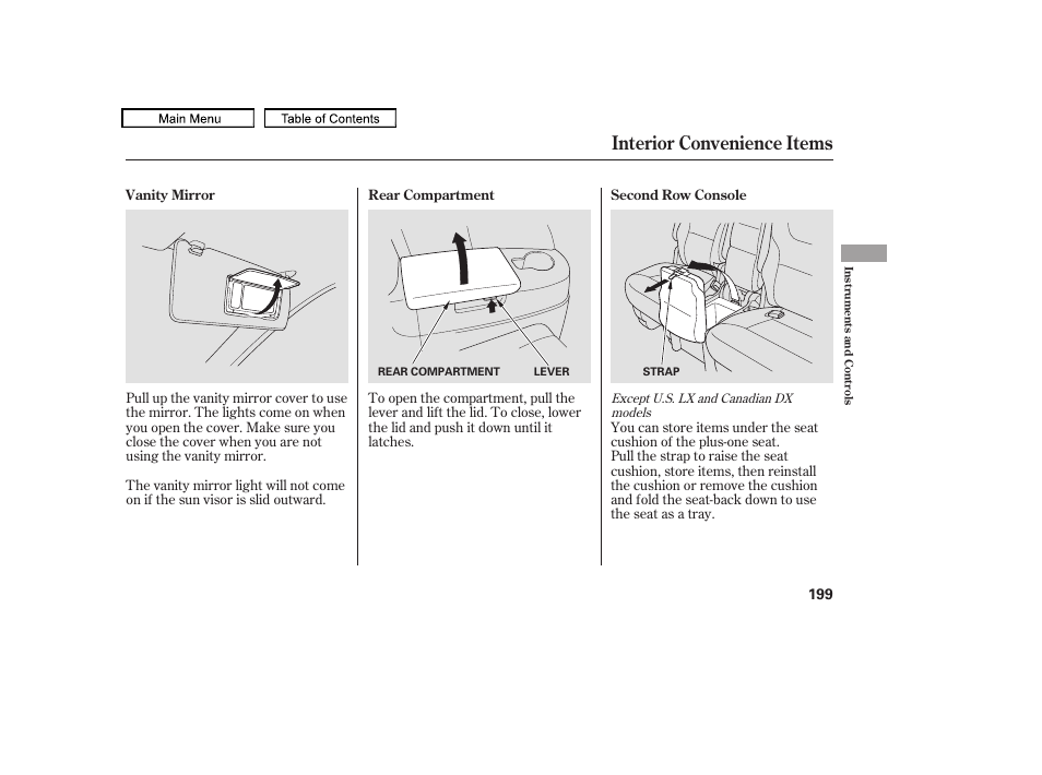 Vanity mirror, Interior convenience items, 2010 odyssey | HONDA 2010 Odyssey User Manual | Page 202 / 526