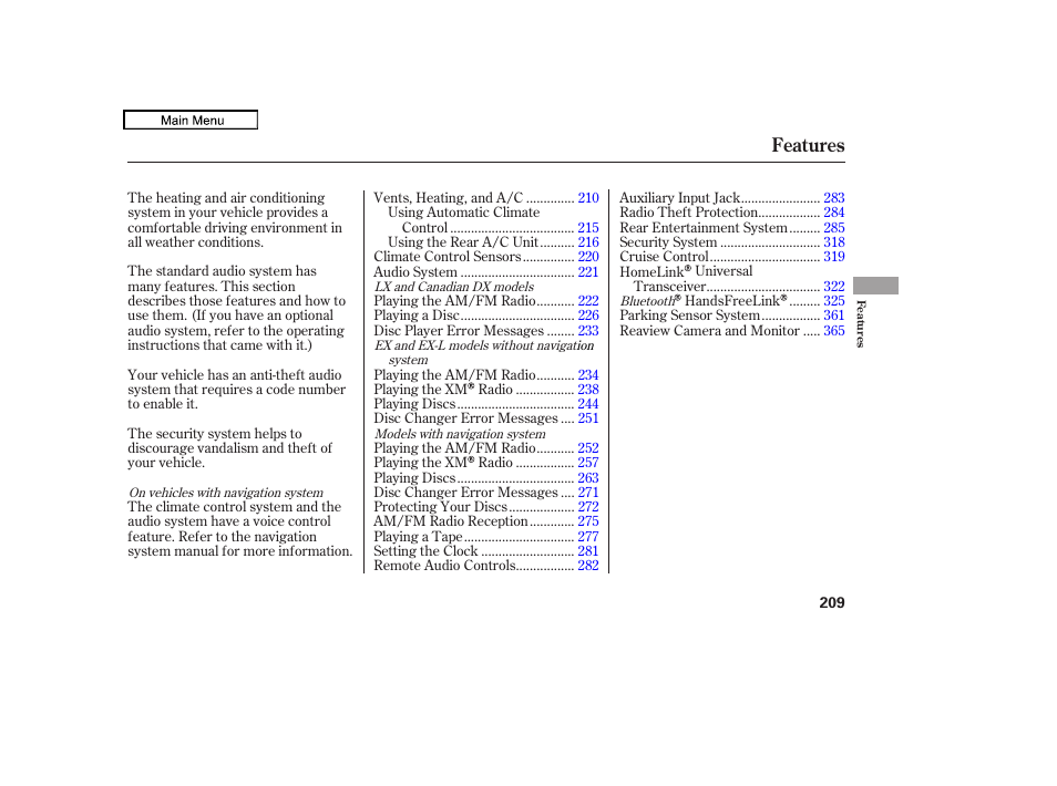 Features | HONDA 2010 Odyssey User Manual | Page 212 / 526