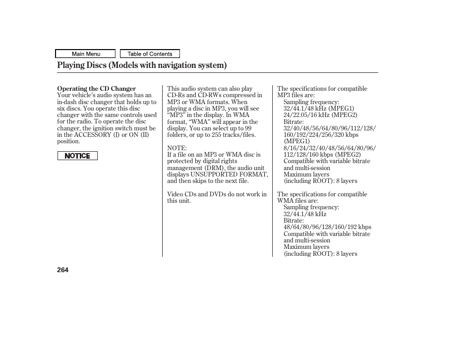 Playing discs (models with navigation system) | HONDA 2010 Odyssey User Manual | Page 267 / 526