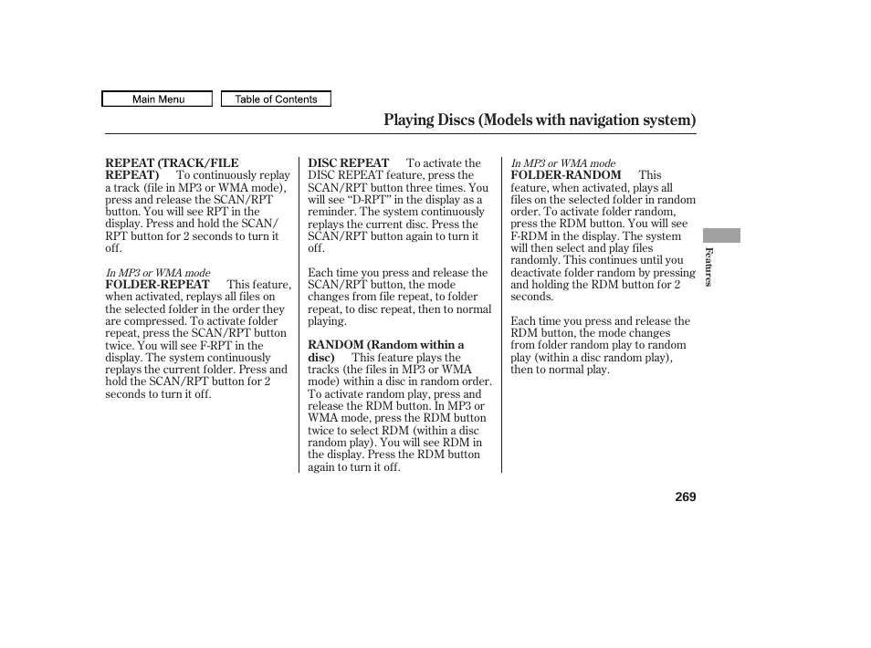 Playing discs (models with navigation system) | HONDA 2010 Odyssey User Manual | Page 272 / 526