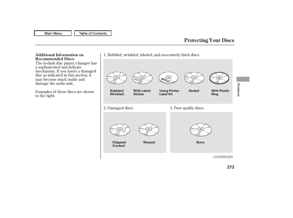 Protecting your discs, 2010 odyssey | HONDA 2010 Odyssey User Manual | Page 276 / 526