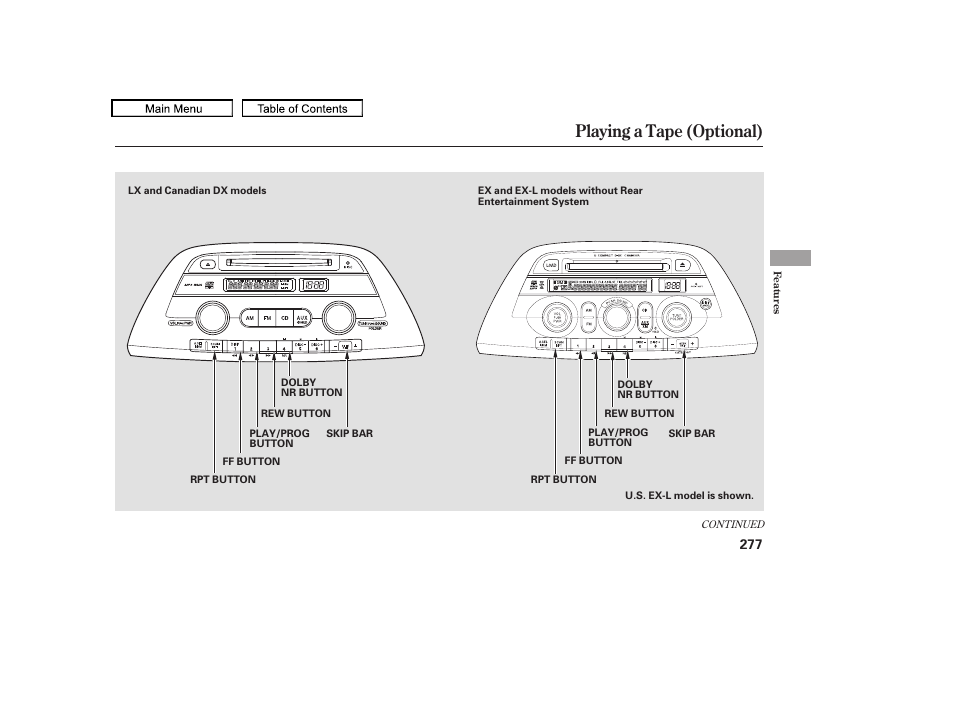 Playing a tape (optional), 2010 odyssey | HONDA 2010 Odyssey User Manual | Page 280 / 526