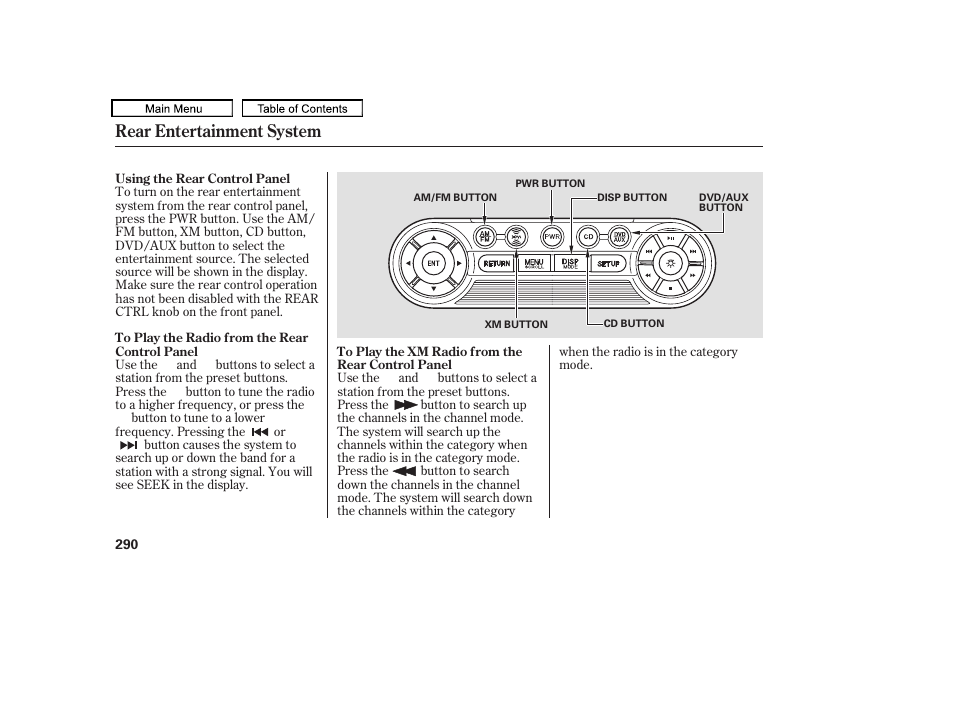 Rear entertainment system | HONDA 2010 Odyssey User Manual | Page 293 / 526