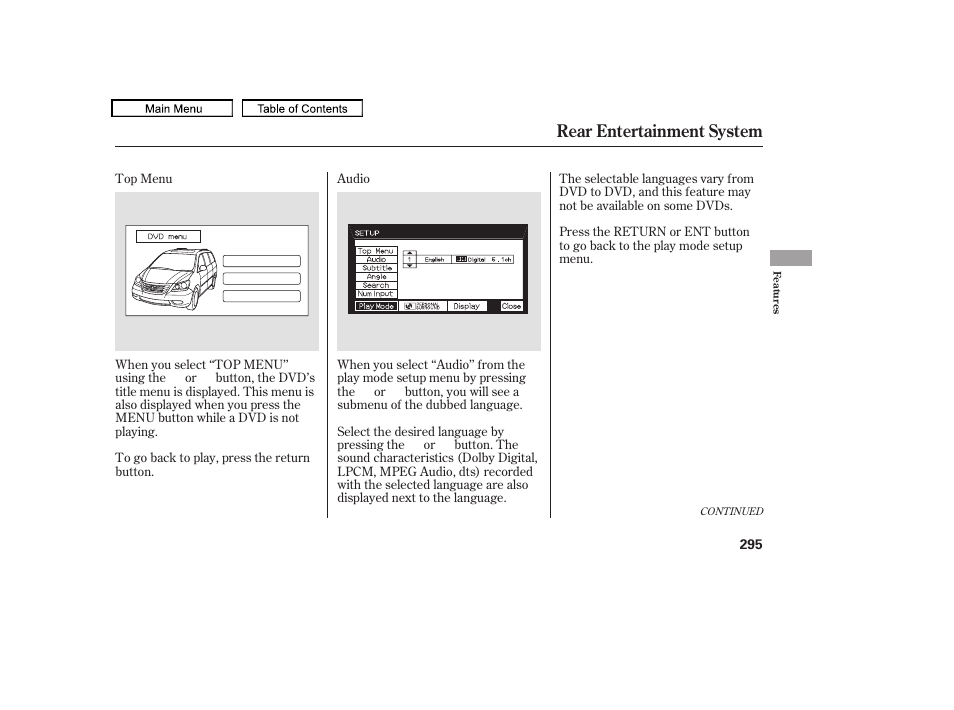 Rear entertainment system | HONDA 2010 Odyssey User Manual | Page 298 / 526