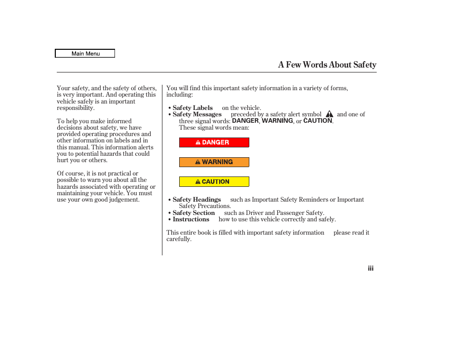 A few words about safety | HONDA 2010 Odyssey User Manual | Page 3 / 526