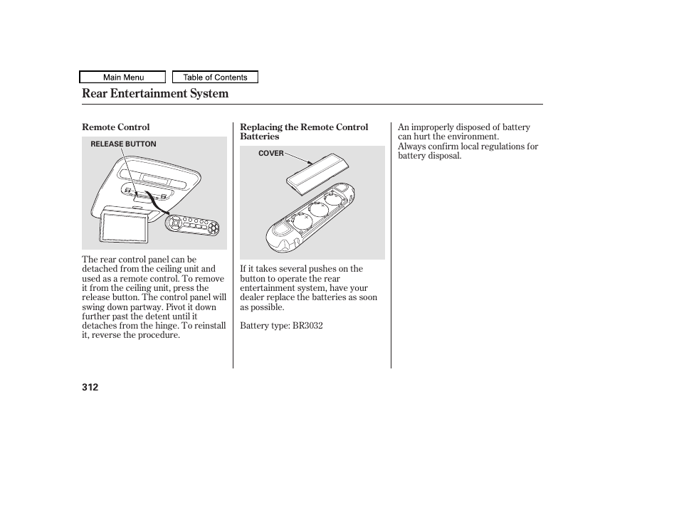 Rear entertainment system | HONDA 2010 Odyssey User Manual | Page 315 / 526
