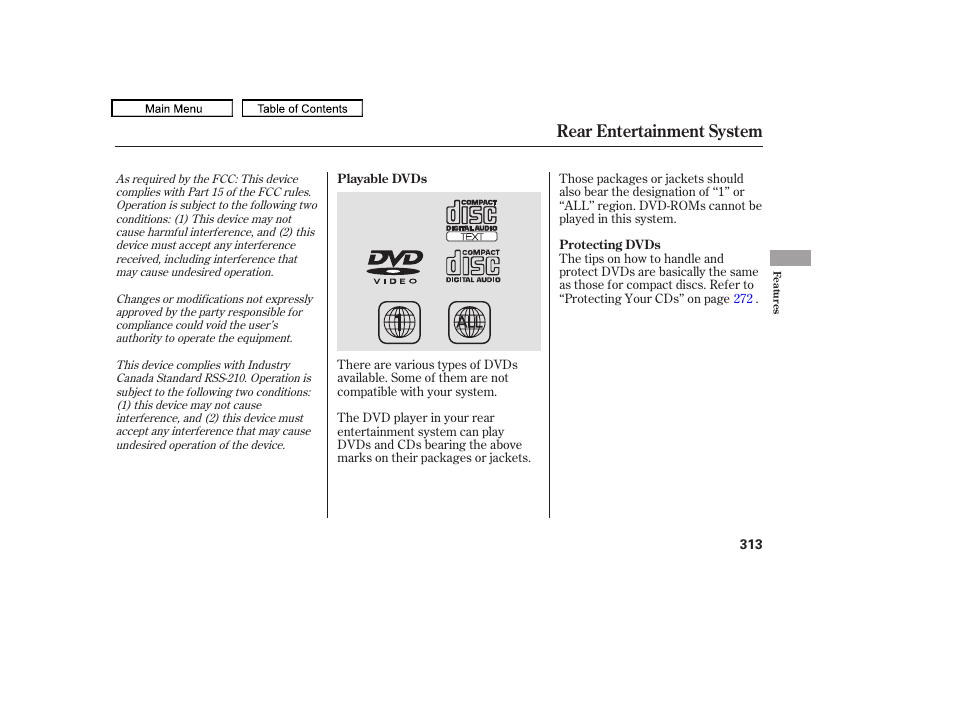 Rear entertainment system | HONDA 2010 Odyssey User Manual | Page 316 / 526