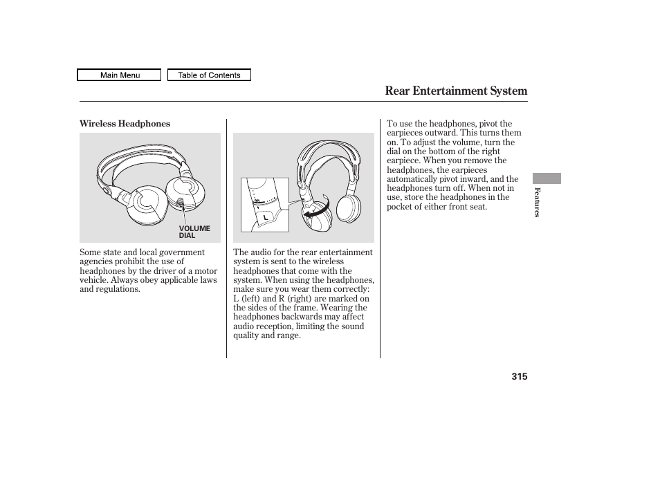 Rear entertainment system | HONDA 2010 Odyssey User Manual | Page 318 / 526