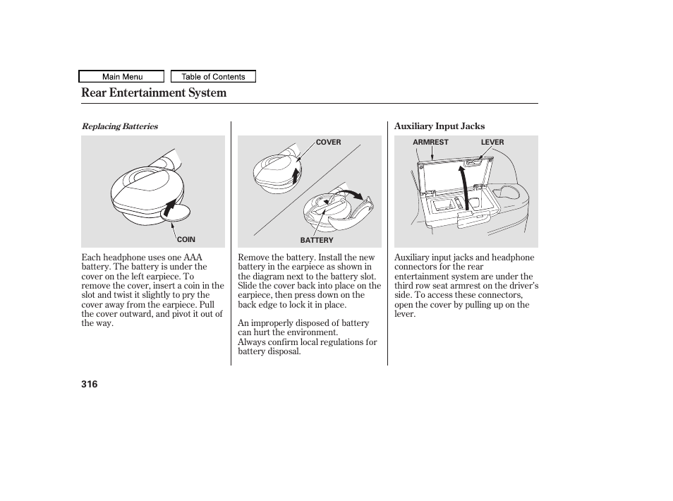 Rear entertainment system | HONDA 2010 Odyssey User Manual | Page 319 / 526