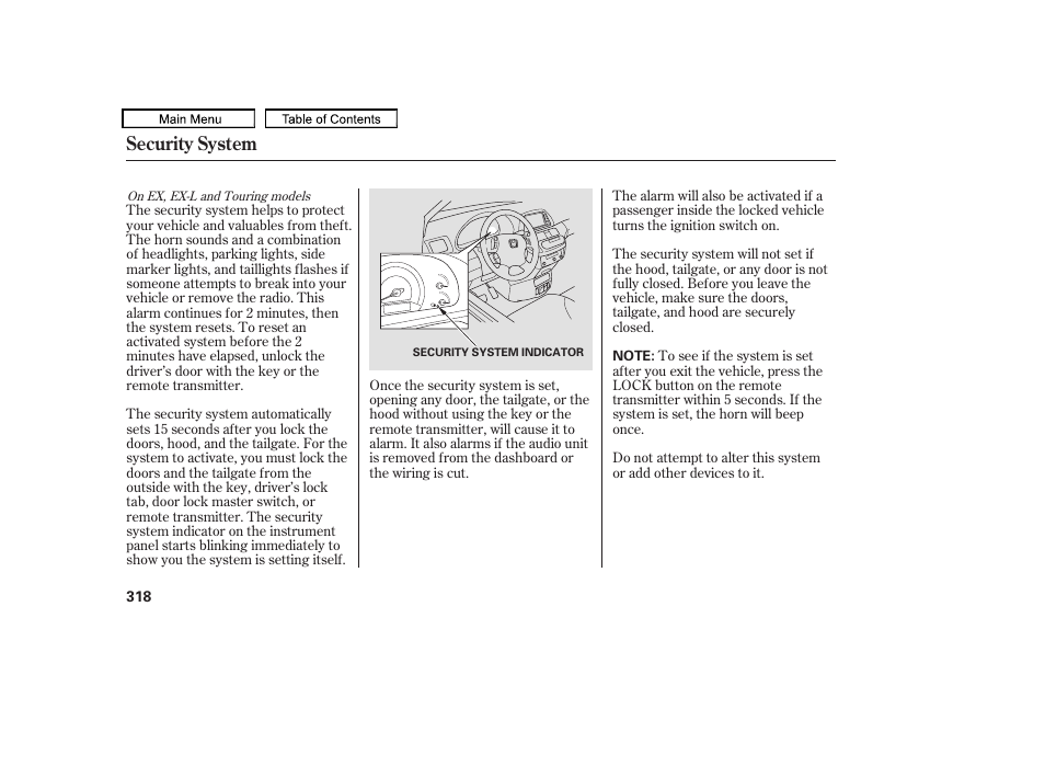Security system | HONDA 2010 Odyssey User Manual | Page 321 / 526